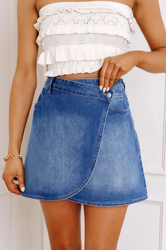 Wrapped Crossed Waist Denim Mini Skirt - Les secrets de Cath