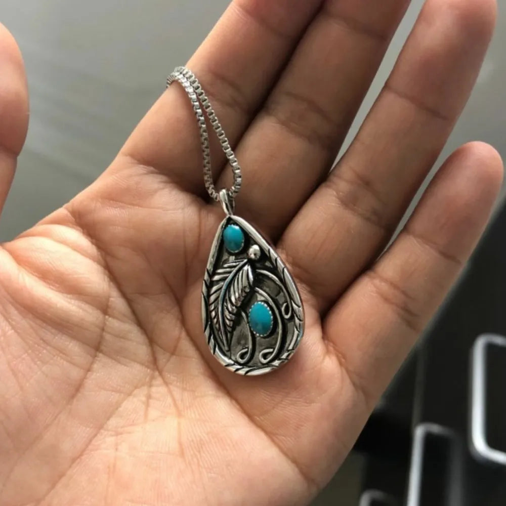 Collier avec pendentif en forme de larme en alliage de turquoise artificielle - Les secrets de Cath