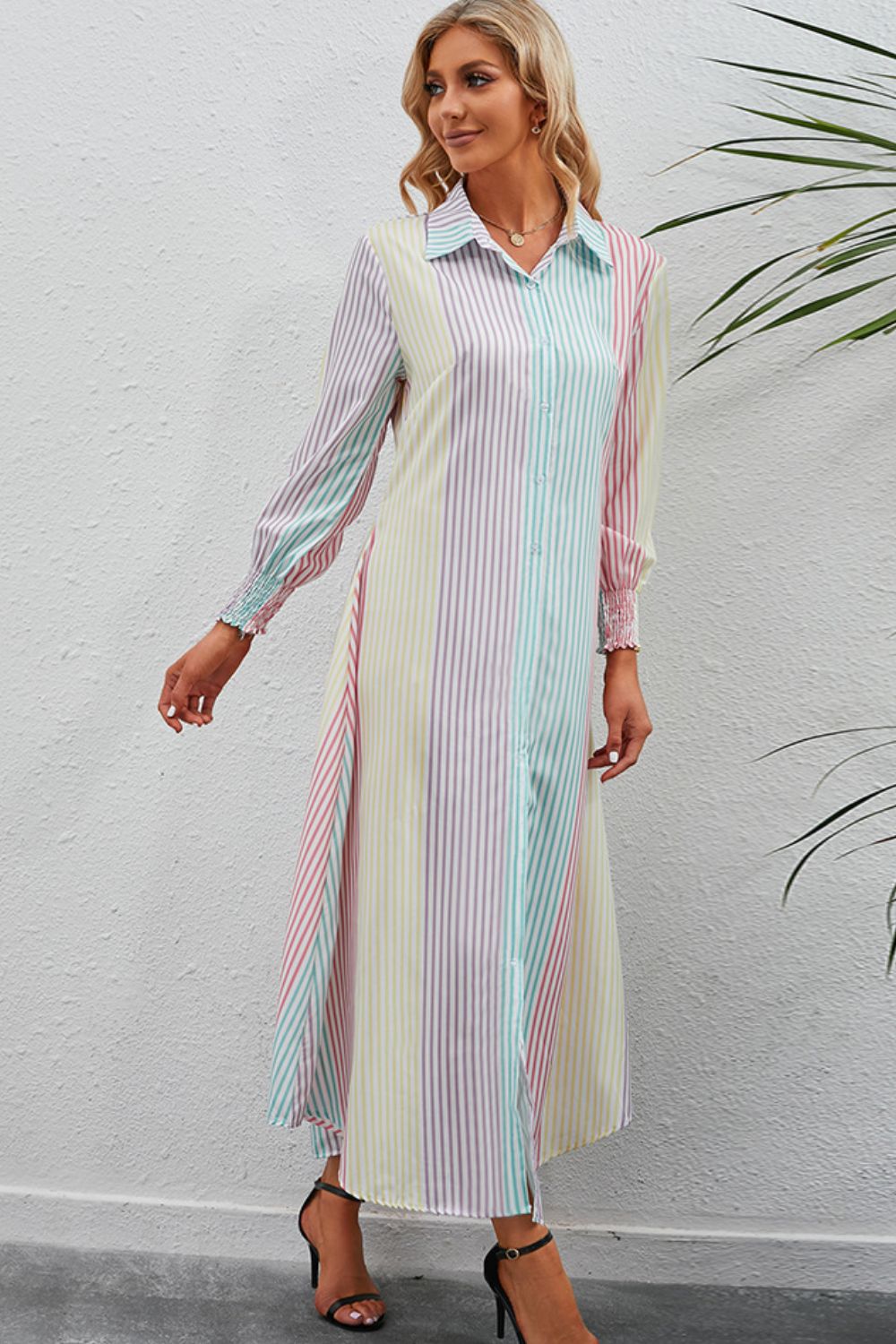Robe chemise longue boutonnée à rayures arc-en-ciel - Les secrets de Cath