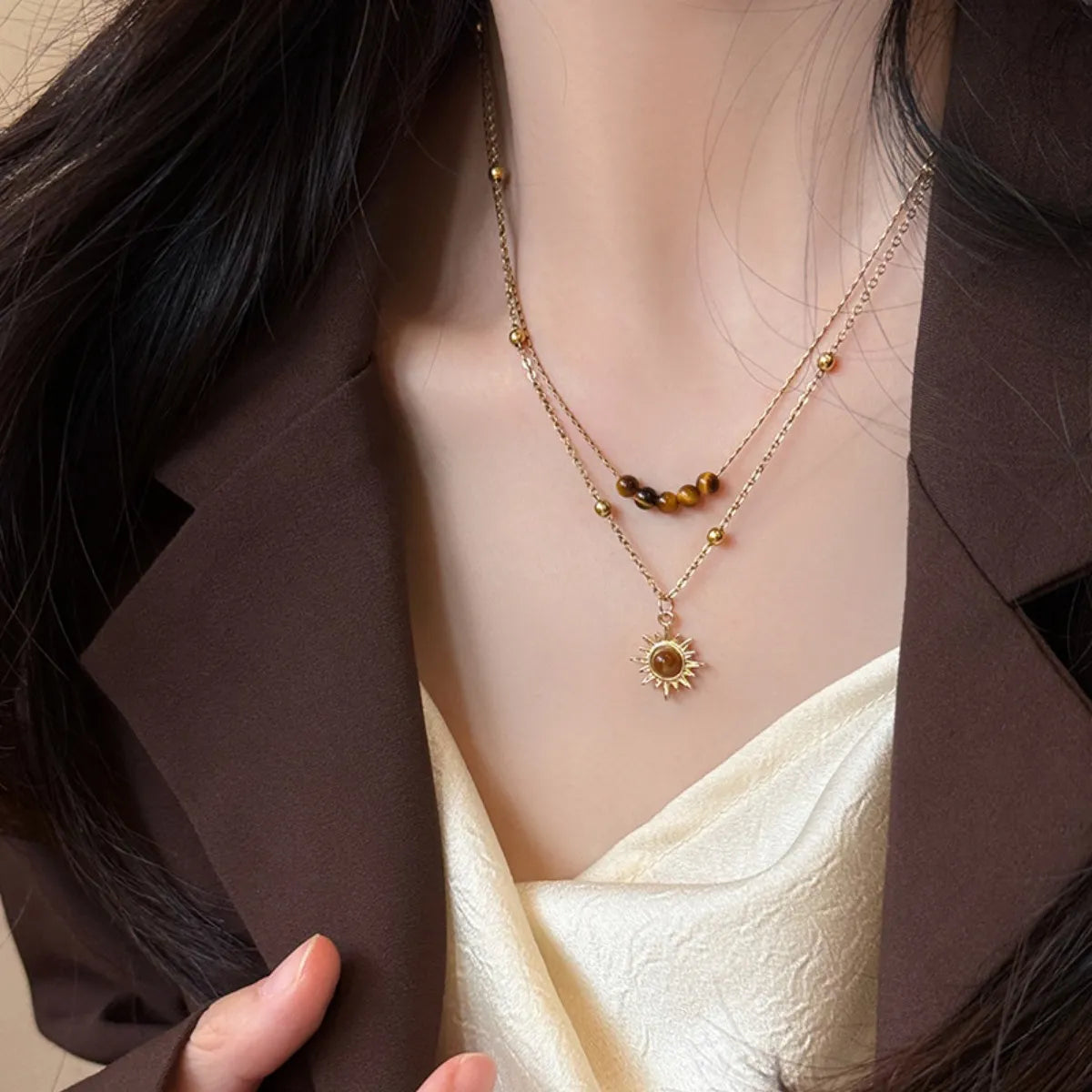 Collier double couche en cuivre œil de tigre - Les secrets de Cath