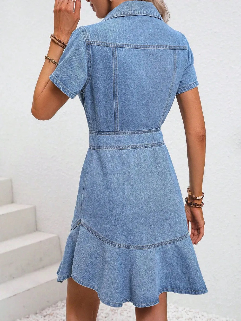 Short Sleeve Button Down Denim Dress - Les secrets de Cath
