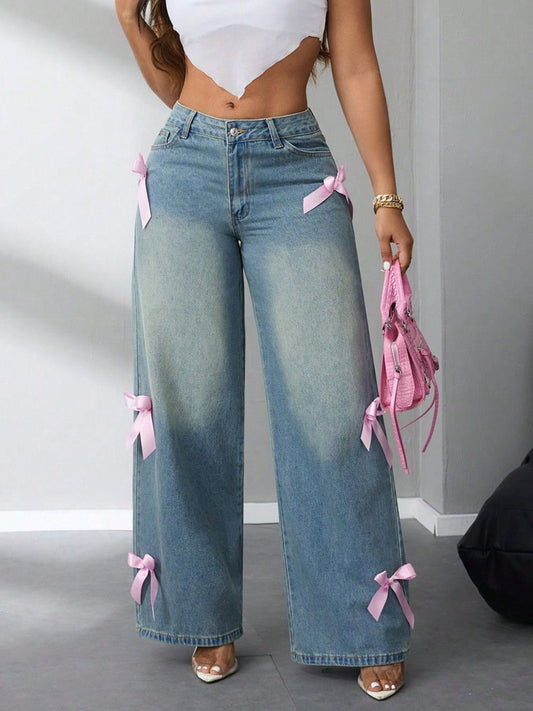 Jean taille haute à jambes larges avec nœud - Les secrets de Cath