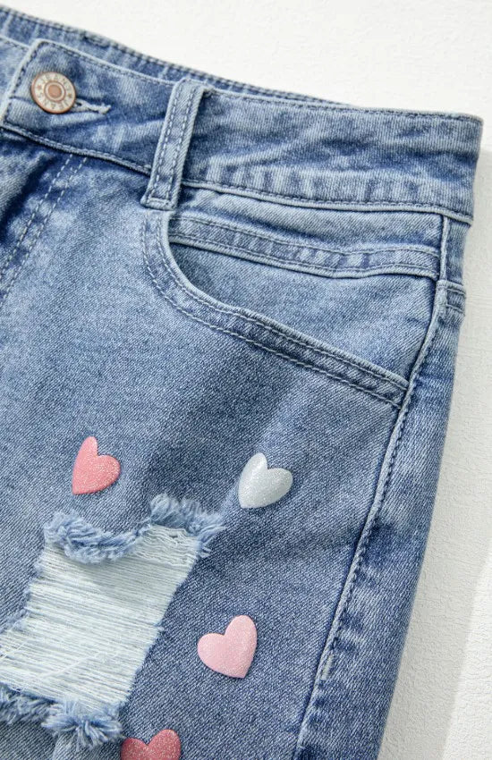 Distressed Raw Hem Heart Denim Skirt - Les secrets de Cath