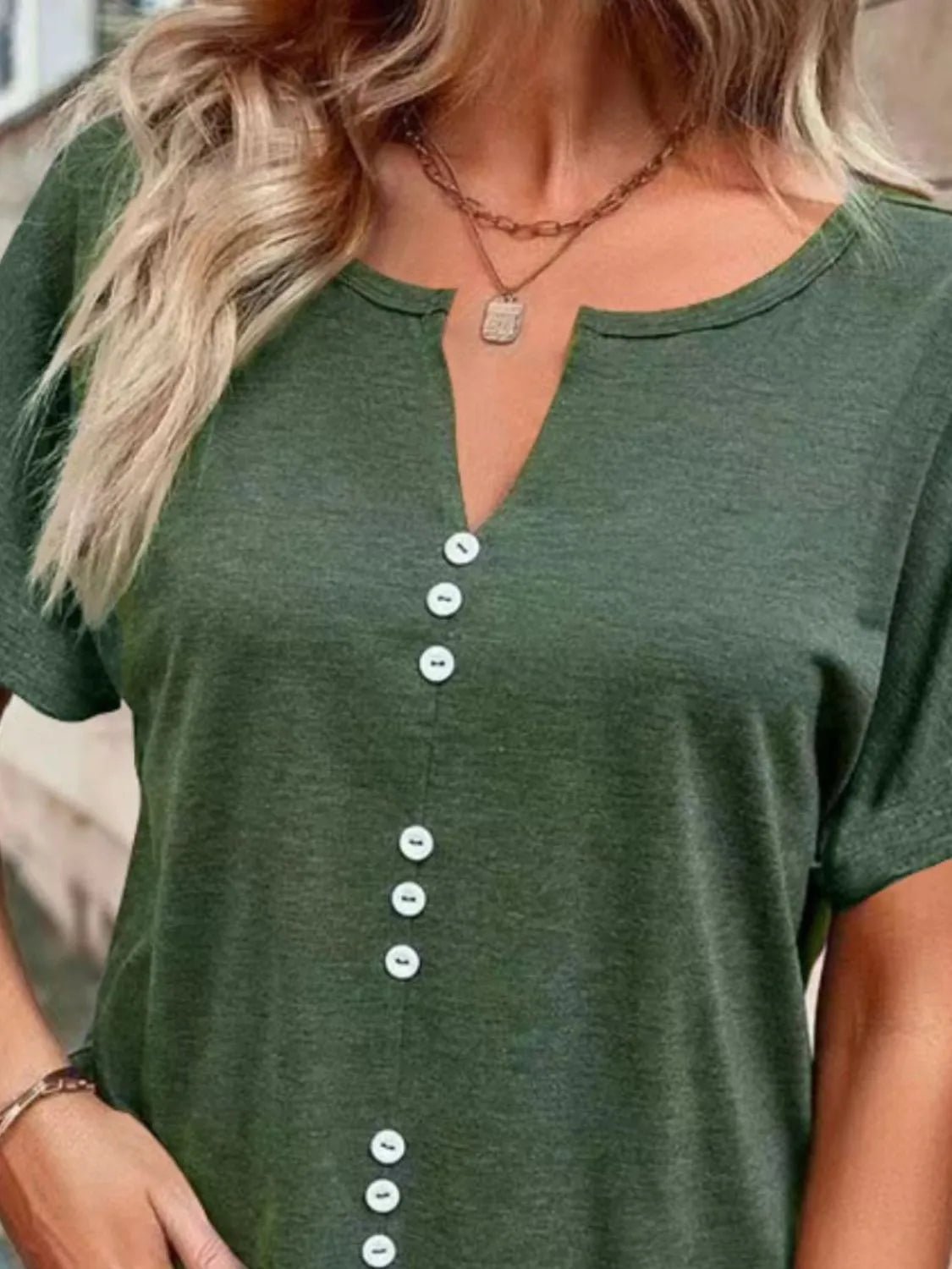 T-shirt à manches courtes cranté grande taille - Les secrets de Cath