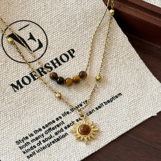 Collier double couche en cuivre œil de tigre - Les secrets de Cath