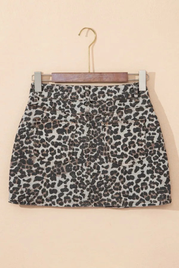 Leopard Denim Mini Skirt - Les secrets de Cath
