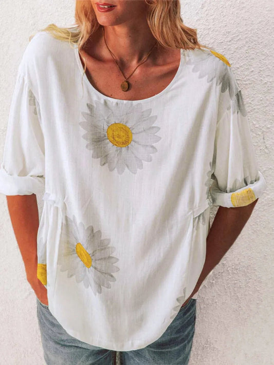 T-shirt à manches courtes et col rond avec imprimé floral - Les secrets de Cath