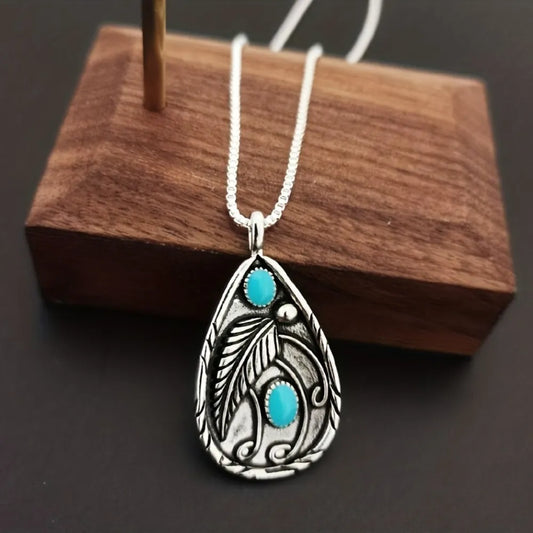 Collier avec pendentif en forme de larme en alliage de turquoise artificielle - Les secrets de Cath