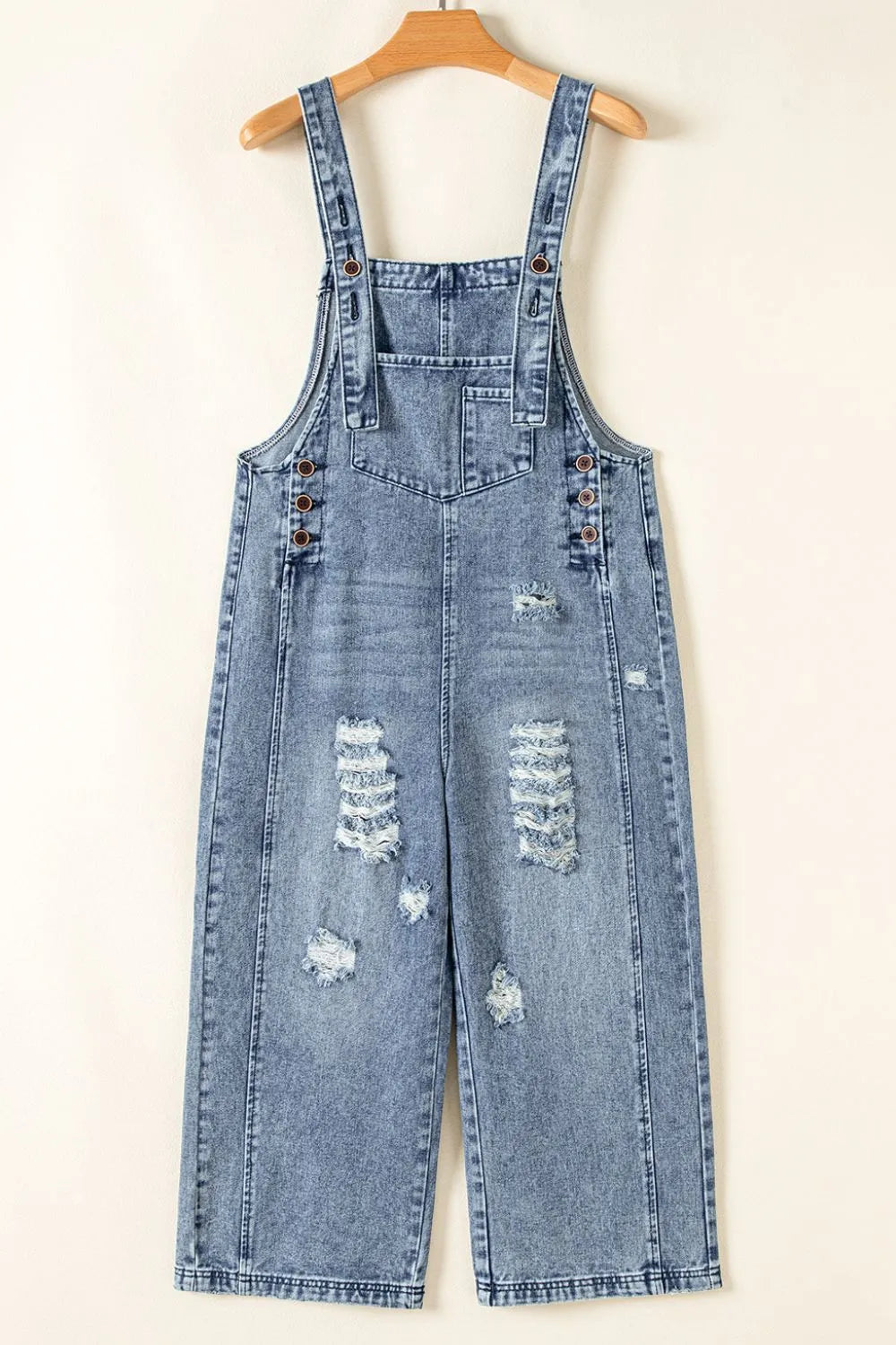 Distressed Bib Pocket Wide Leg Denim Overalls - Les secrets de Cath
