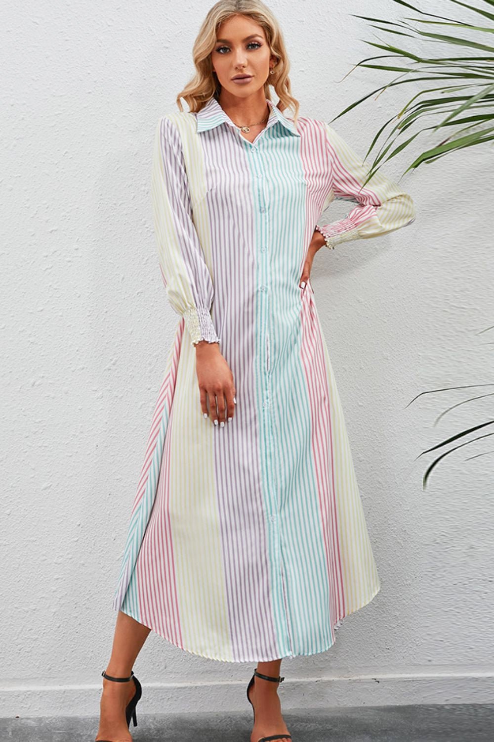 Robe chemise longue boutonnée à rayures arc-en-ciel - Les secrets de Cath