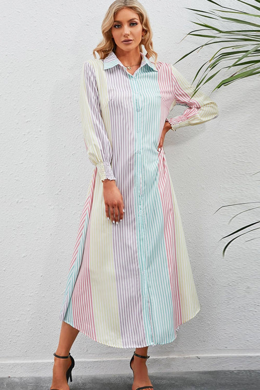 Robe chemise longue boutonnée à rayures arc-en-ciel - Les secrets de Cath