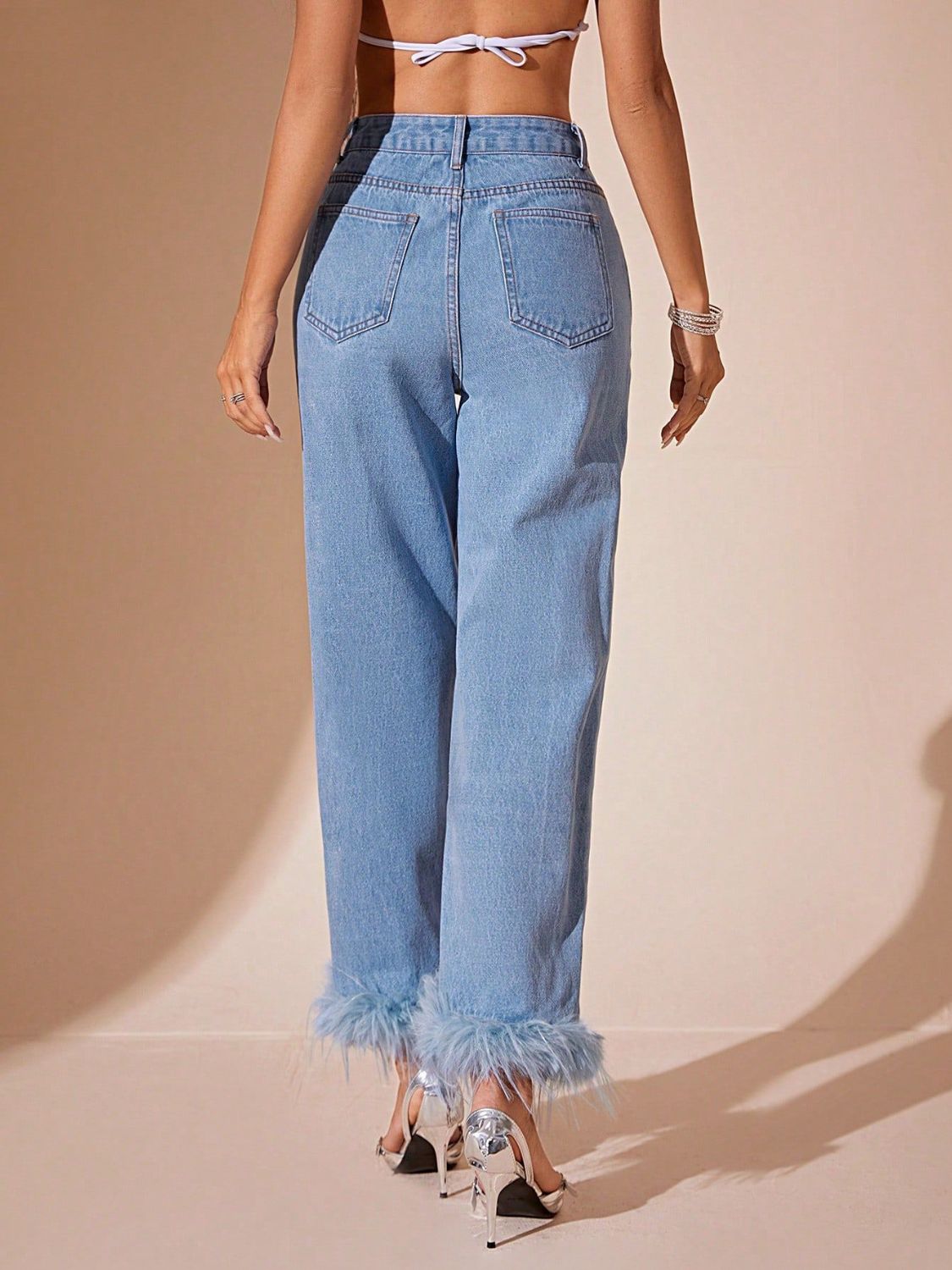 Jean droit taille haute à ourlet pelucheux - Les secrets de Cath