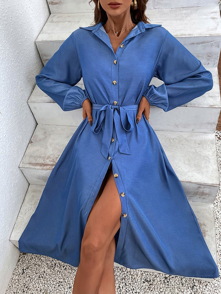 Robe boutonnée à col montant et ceinture nouée Honey - Les secrets de Cath