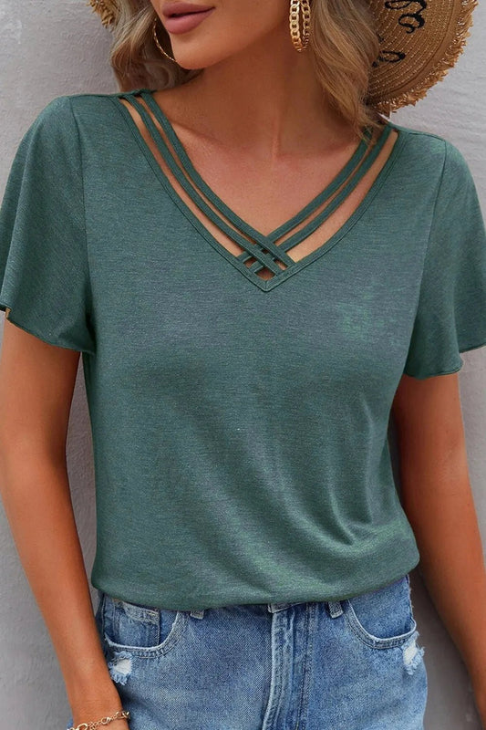 T-shirt à manches courtes et col en V - Les secrets de Cath