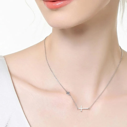 Collier croix en argent sterling 925 et moissanite - Les secrets de Cath