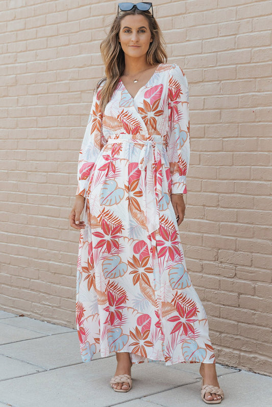 Robe longue imprimée à taille nouée - Les secrets de Cath