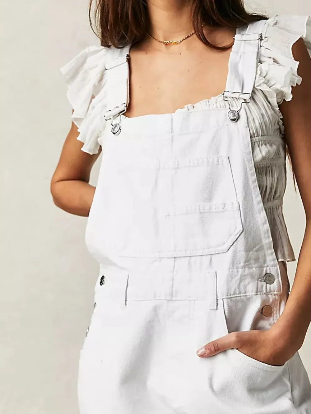 Wide Strap Square Neck Denim Overalls - Les secrets de Cath