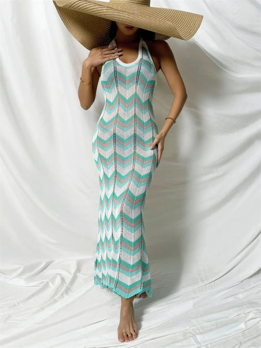 Backless Halter Neck Contrast Cover-Up Dress - Les secrets de Cath