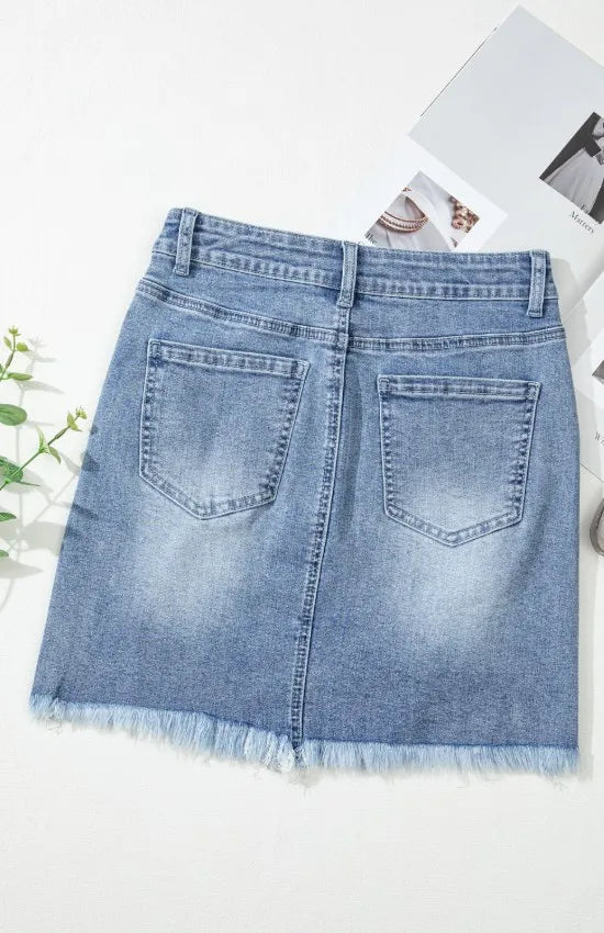 Distressed Raw Hem Heart Denim Skirt - Les secrets de Cath
