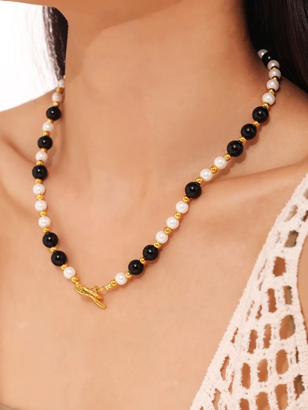 Collier de perles en agate et coquillage en acier inoxydable - Les secrets de Cath