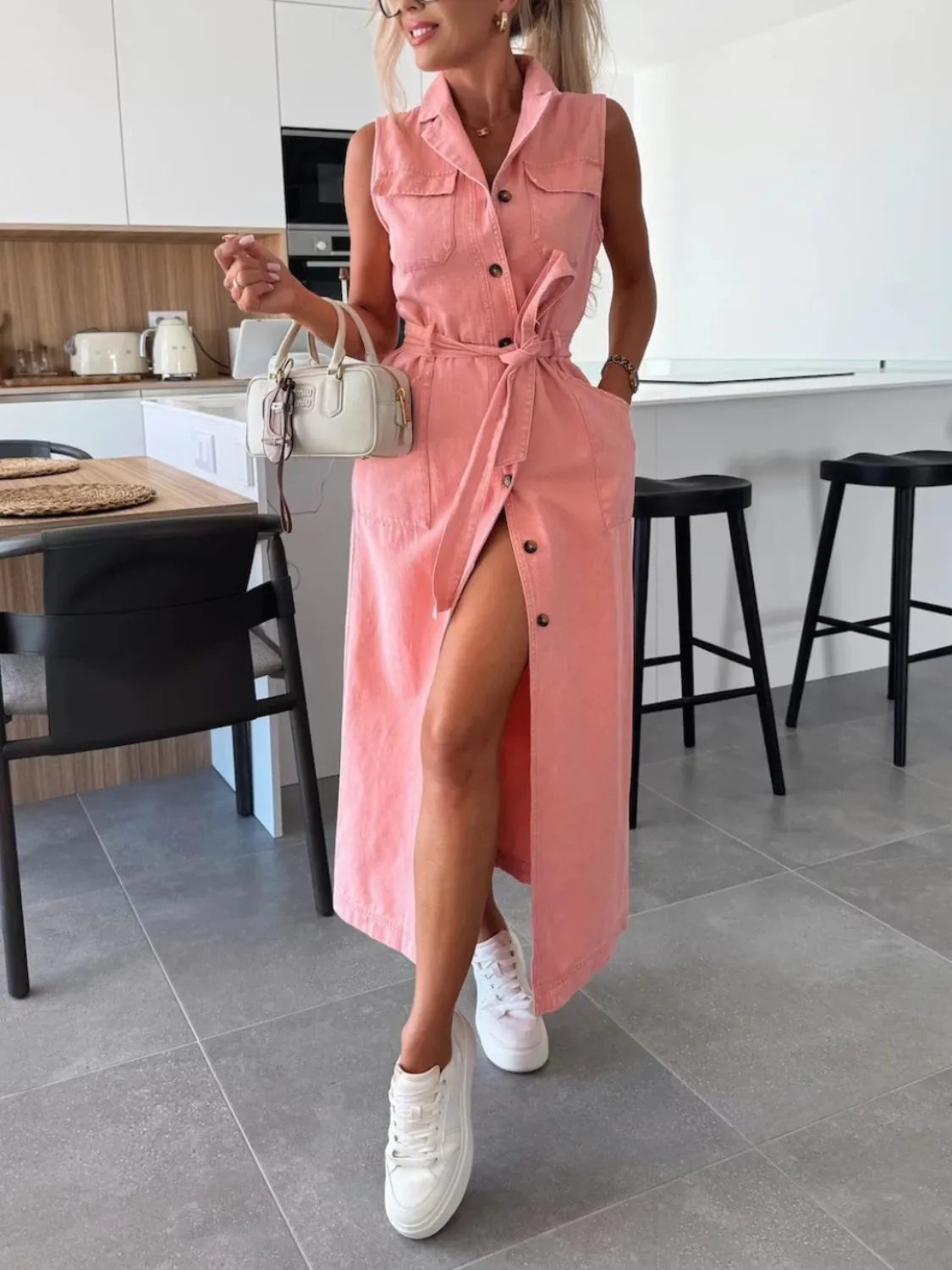 Button Front Sleeveless Denim Dress - Les secrets de Cath