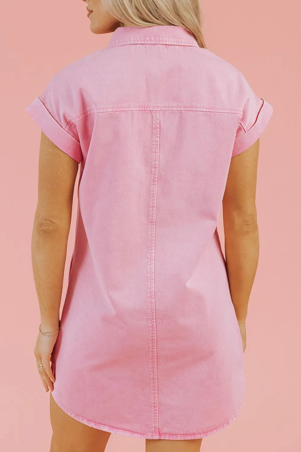 Button Down Short Sleeve Denim Dress - Les secrets de Cath
