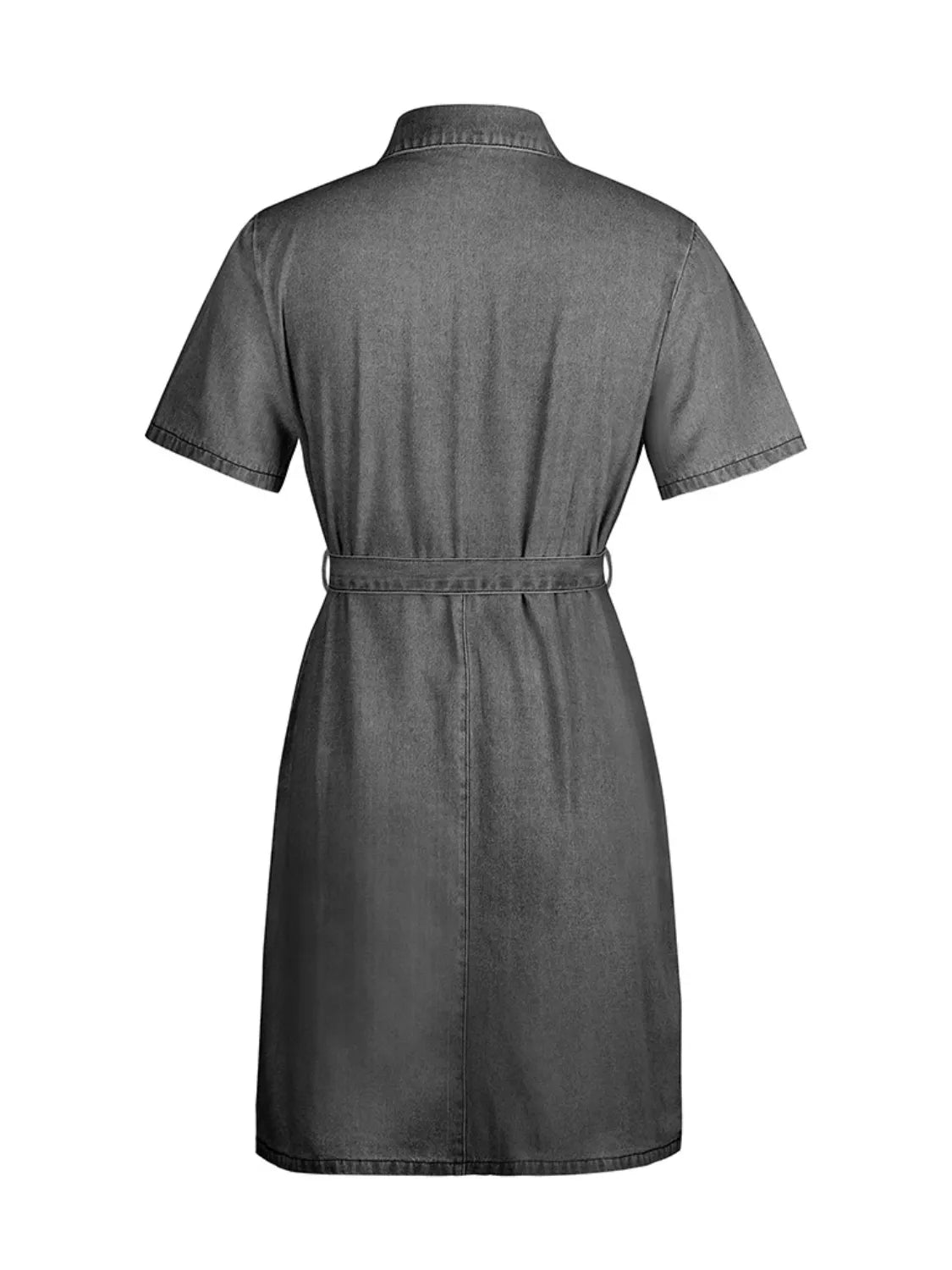 Full Size Zip Front Short Sleeve Denim Dress Plus Size - Les secrets de Cath