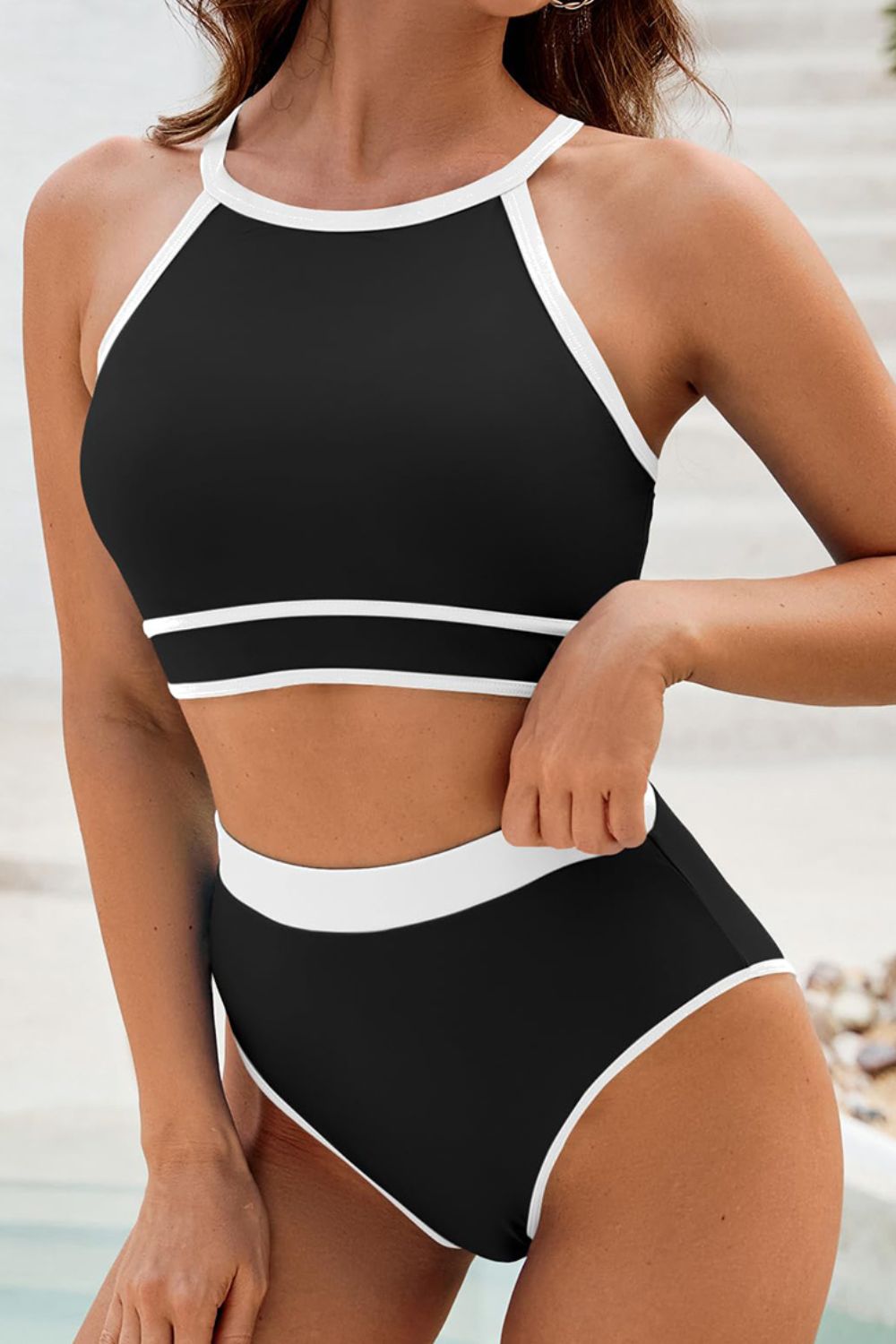 Ensemble de bikini à bordure contrastée croisée - Les secrets de Cath
