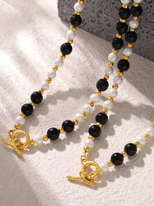 Collier de perles en agate et coquillage en acier inoxydable - Les secrets de Cath