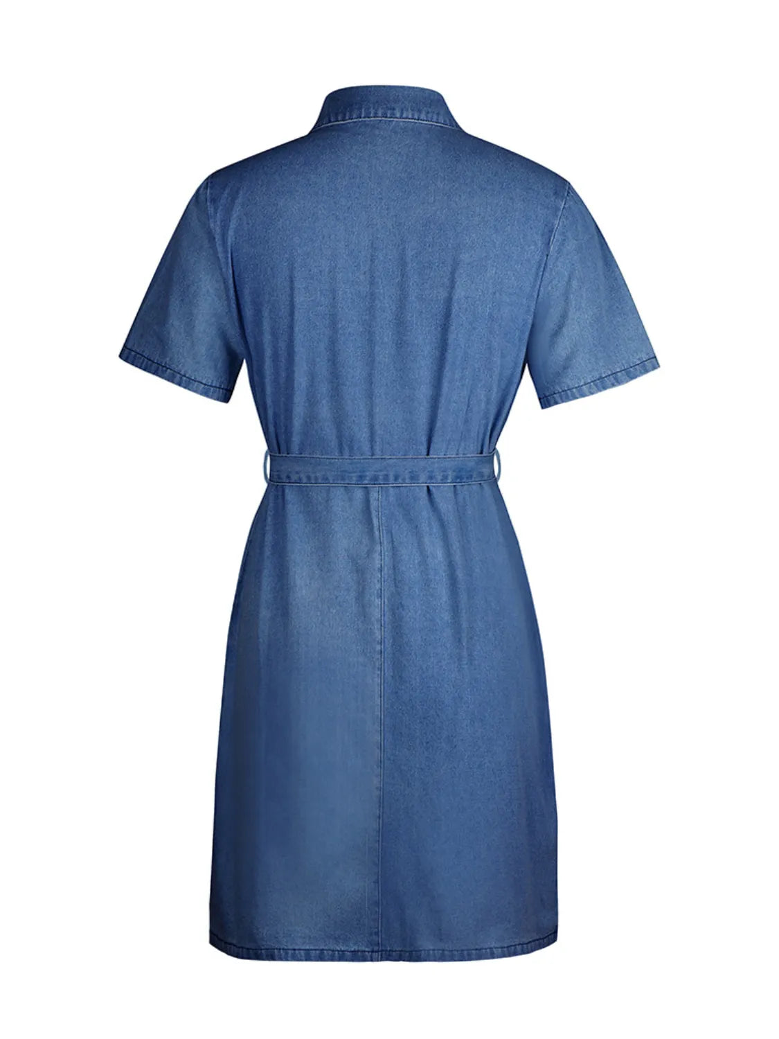 Full Size Zip Front Short Sleeve Denim Dress Plus Size - Les secrets de Cath
