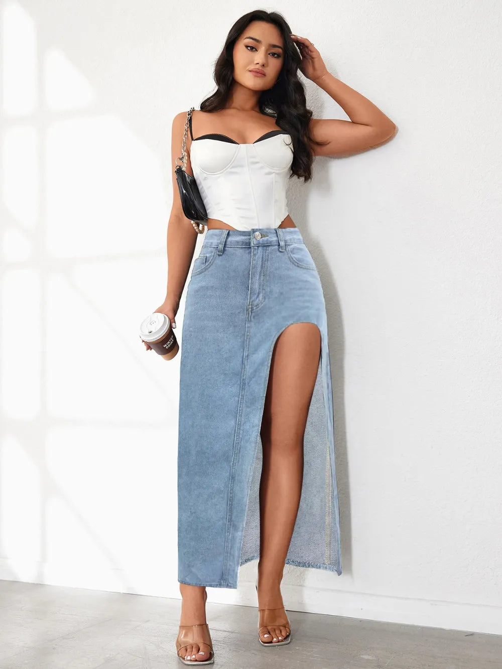 High Rise Slit Denim Skirt - Les secrets de Cath