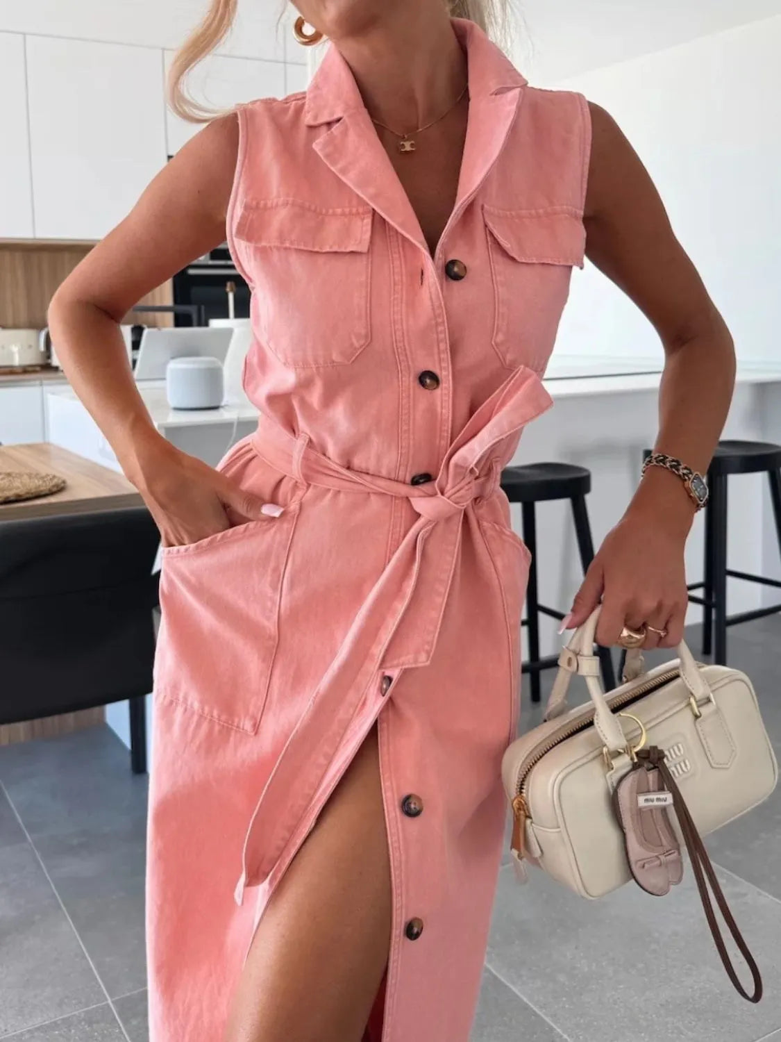 Button Front Sleeveless Denim Dress - Les secrets de Cath