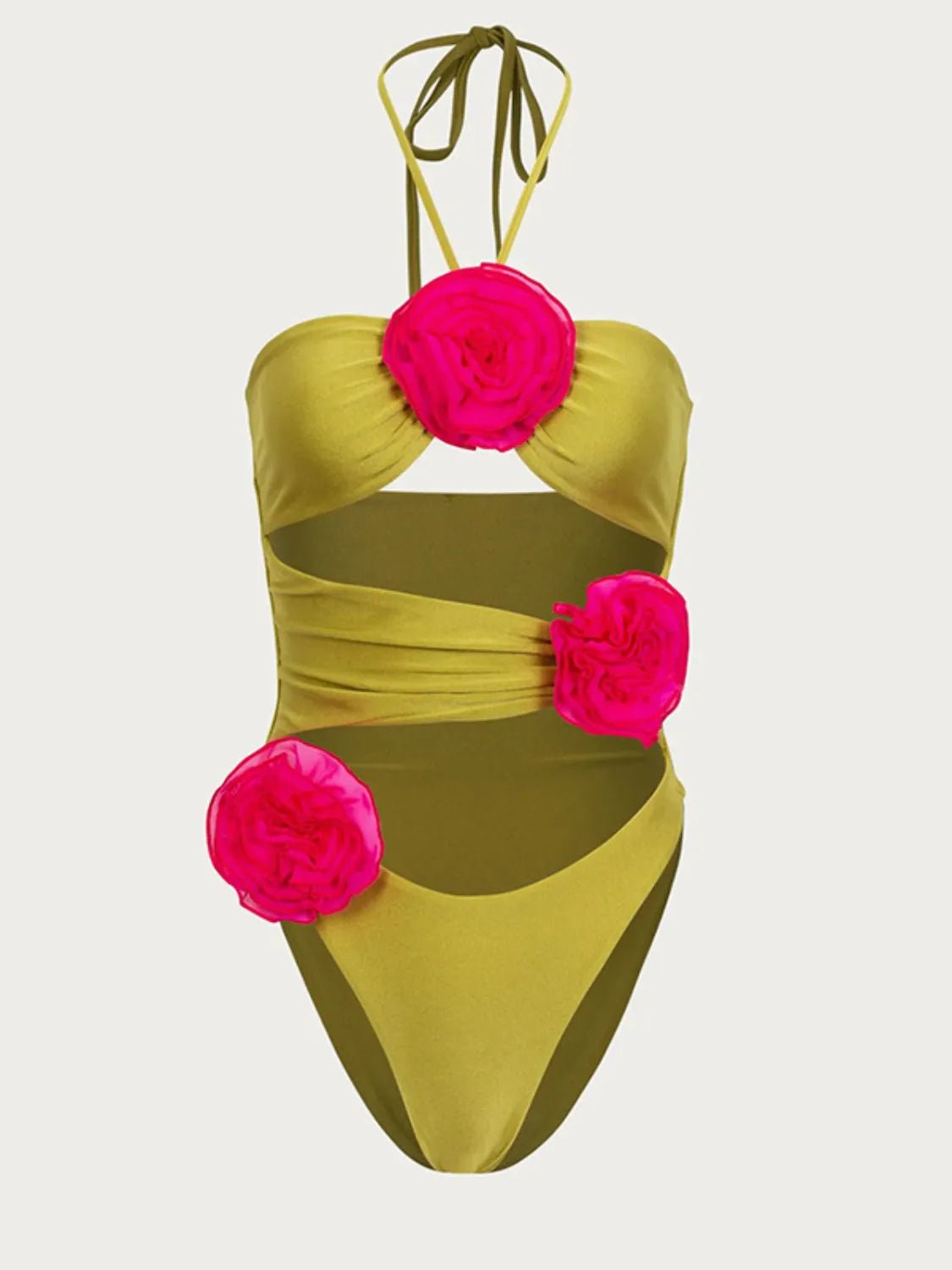 Maillot de bain une pièce à découpes florales et col licou - Les secrets de Cath