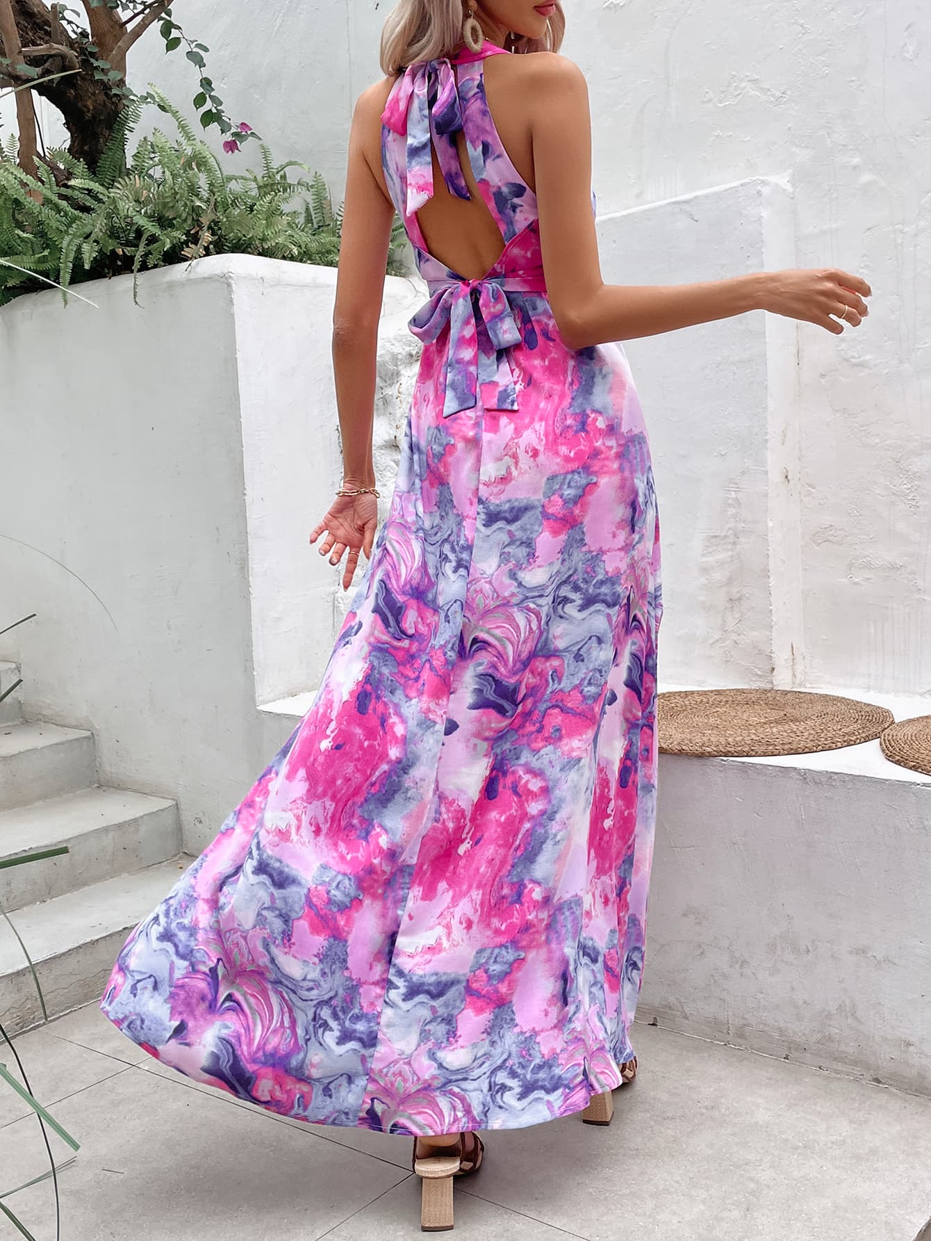 Robe sans manches fendue dans le dos, imprimée miel - Les secrets de Cath