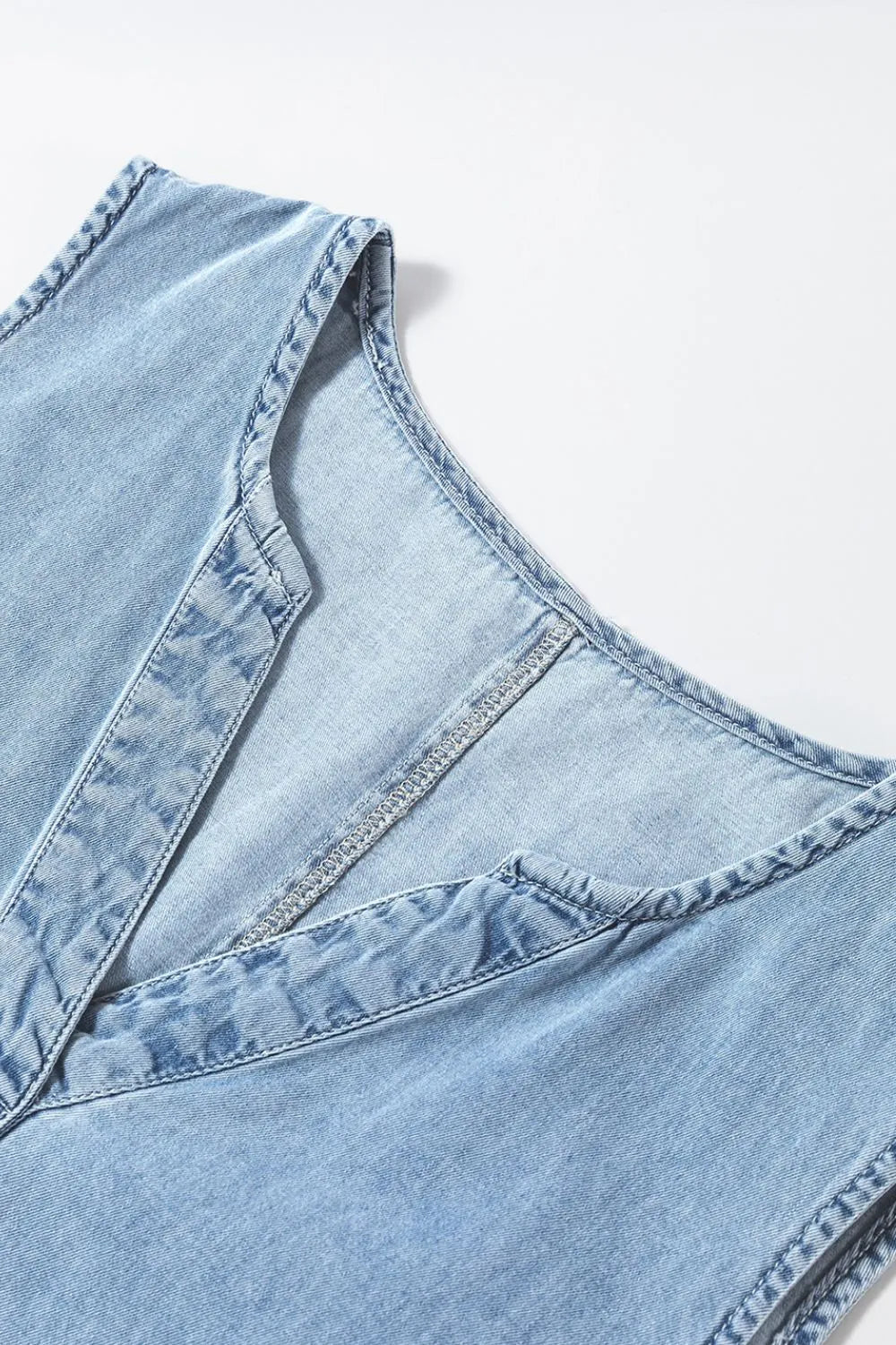 Wash Notched Sleeveless Mini Denim Dress - Les secrets de Cath