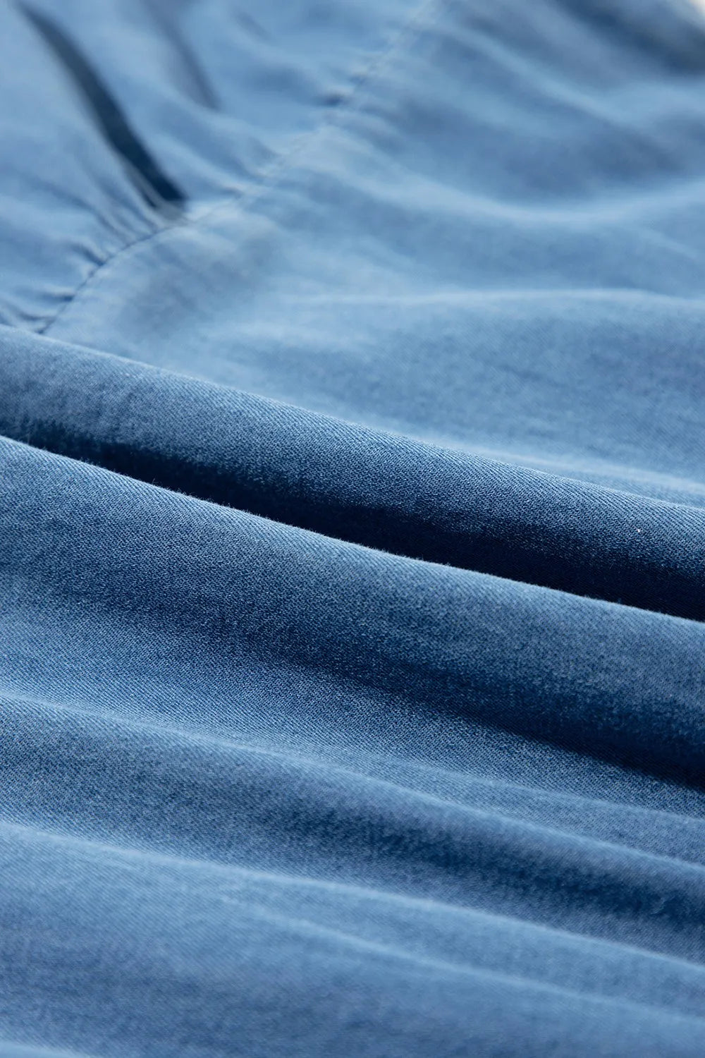 Tie Neck Tiered Maxi Denim Dress - Les secrets de Cath