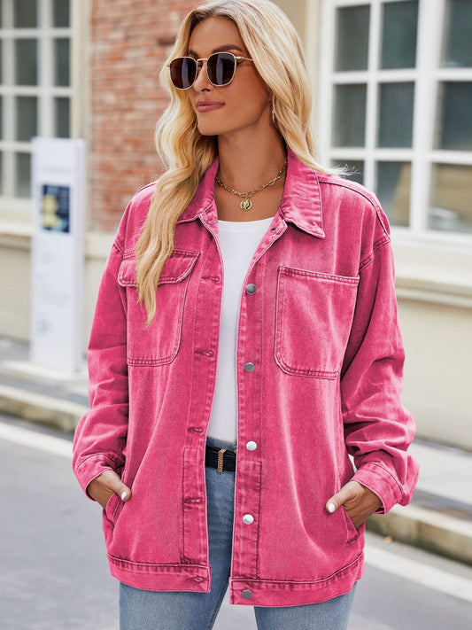 Button Up Denim Jacket with Pockets - Les secrets de Cath