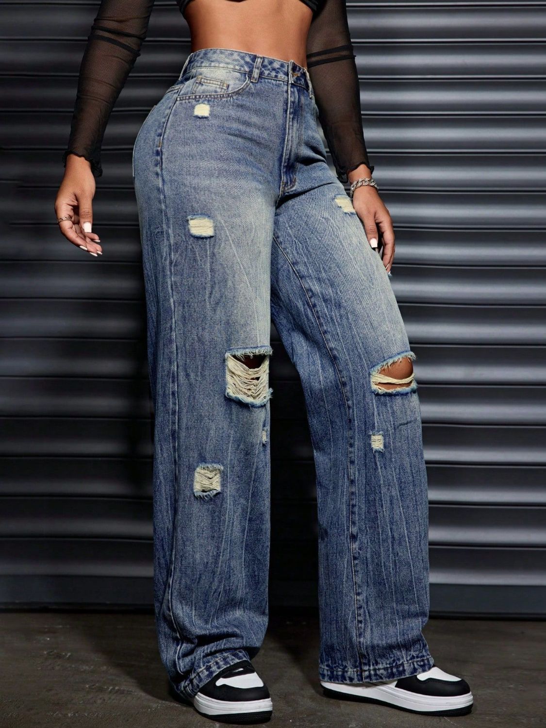 Jean large effet usé avec poches - Les secrets de Cath