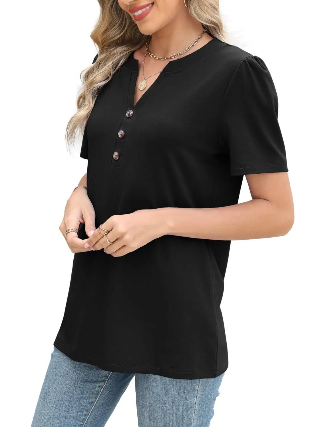 T-shirt à manches courtes cranté - Les secrets de Cath