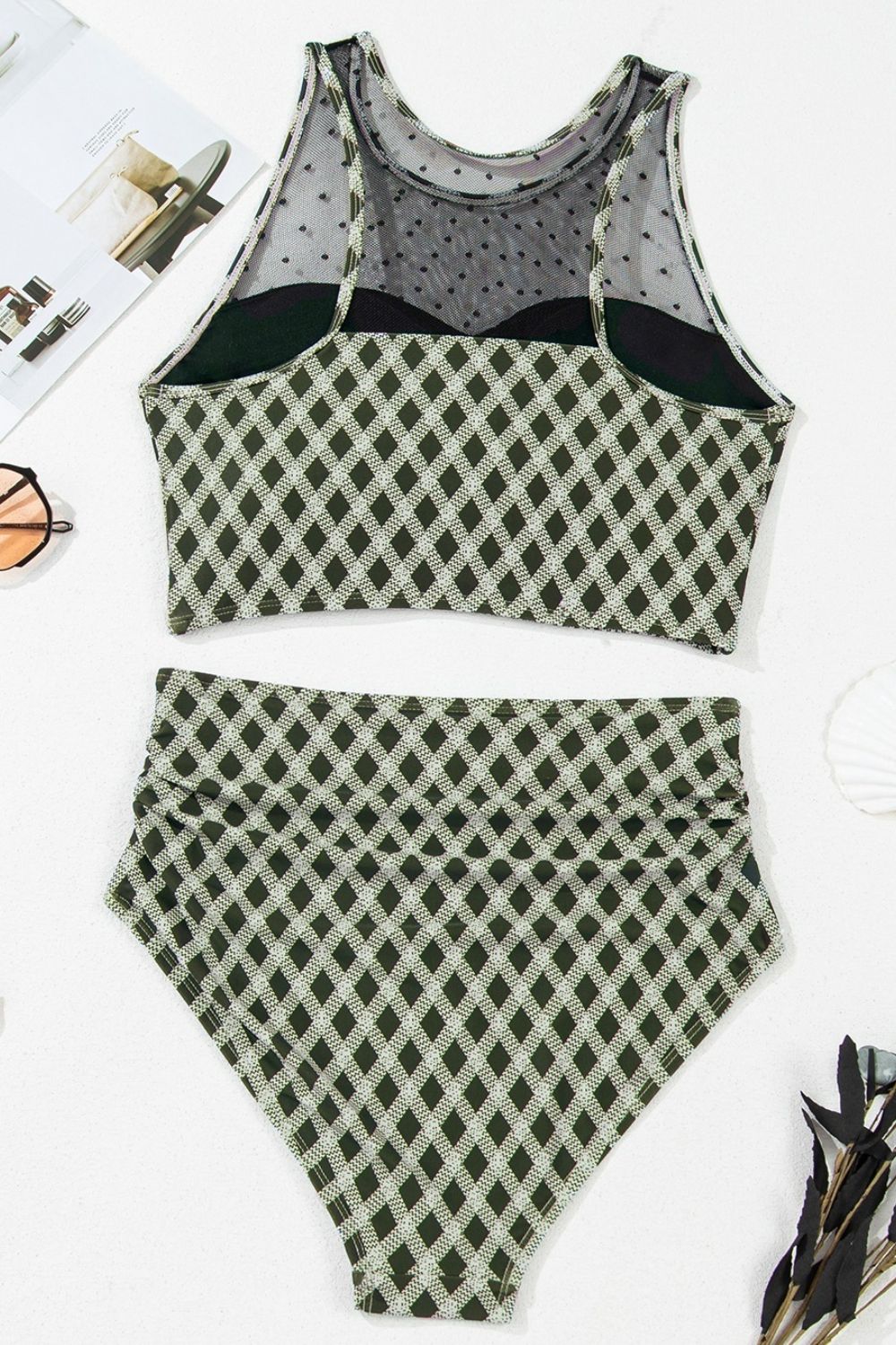 Ensemble de bain taille haute à carreaux et à pois - Les secrets de Cath