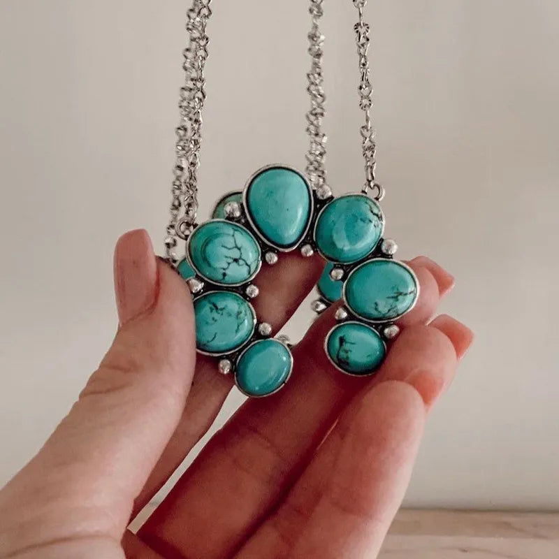 Collier pendentif en alliage de turquoise artificielle - Les secrets de Cath