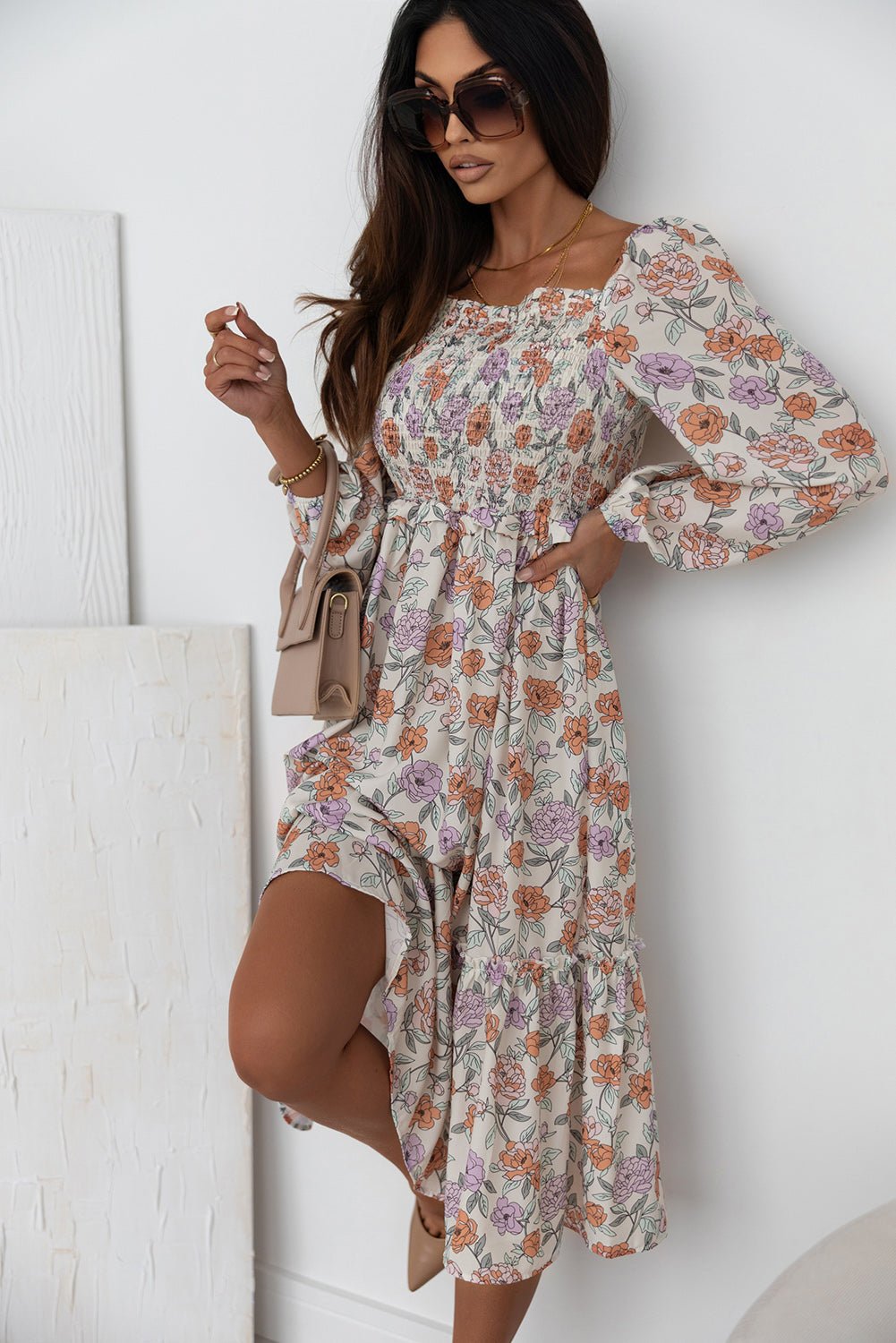 Robe à col carré et smocks fleuris - Les secrets de Cath