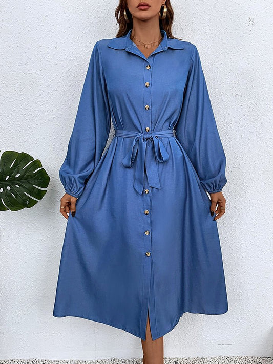 Robe boutonnée à col montant et ceinture nouée Honey - Les secrets de Cath