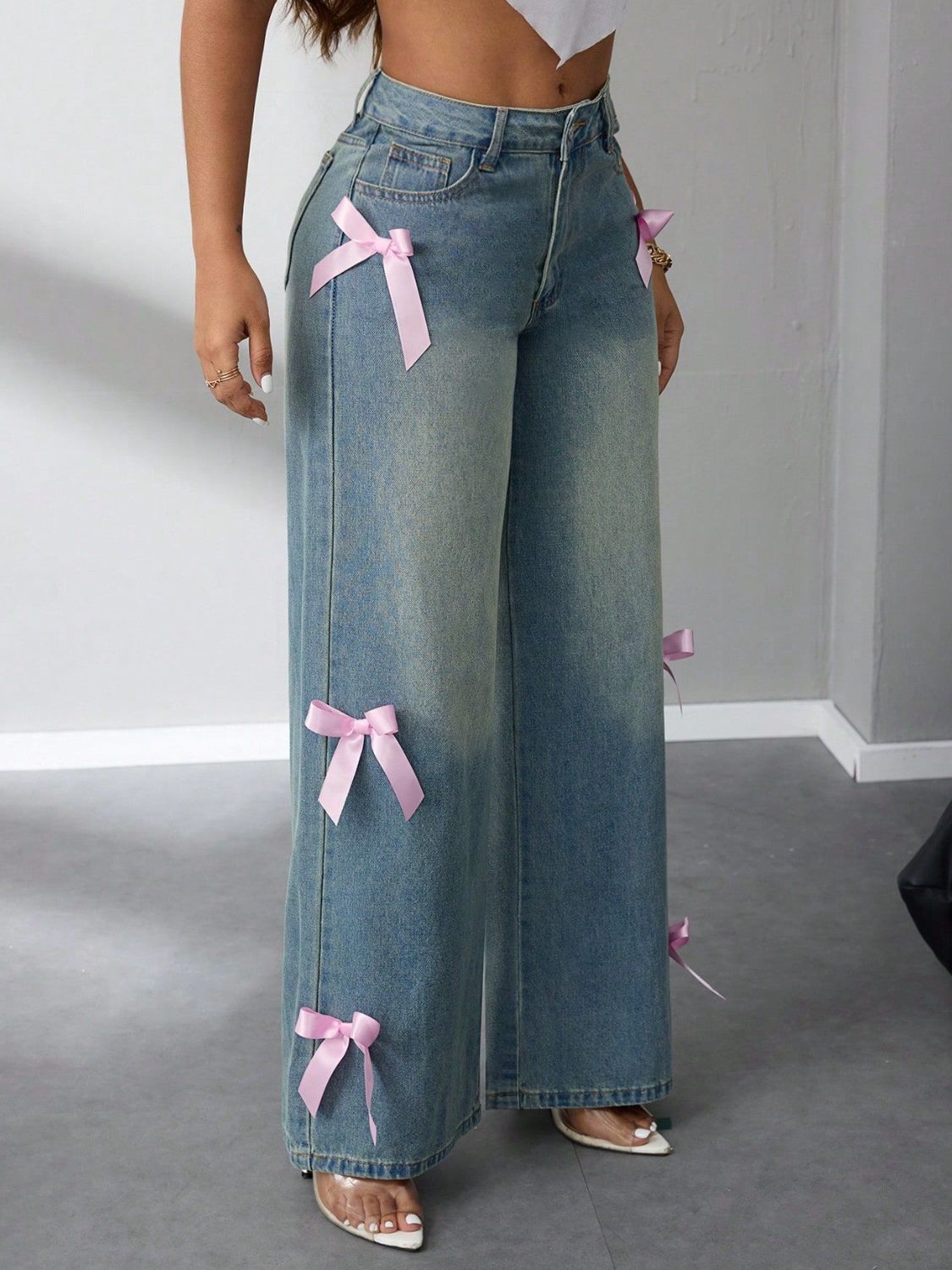 Jean taille haute à jambes larges avec nœud - Les secrets de Cath