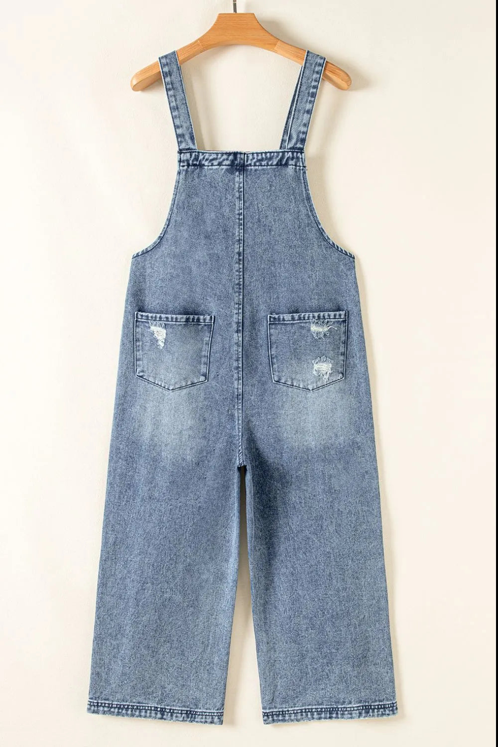 Distressed Bib Pocket Wide Leg Denim Overalls - Les secrets de Cath