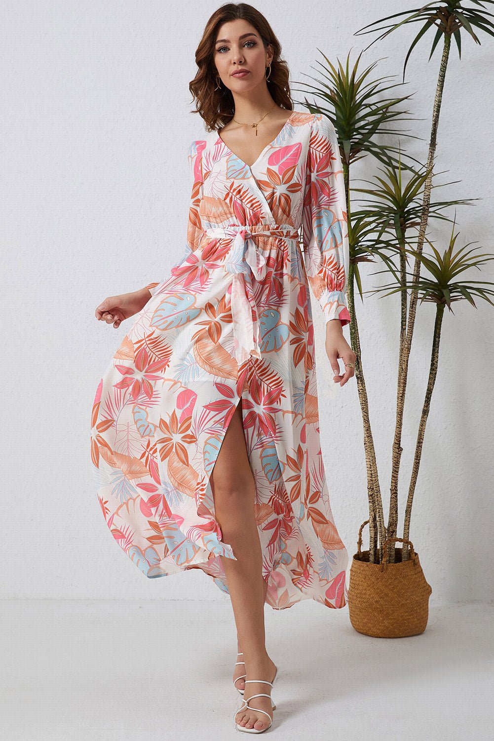 Robe longue imprimée à taille nouée - Les secrets de Cath