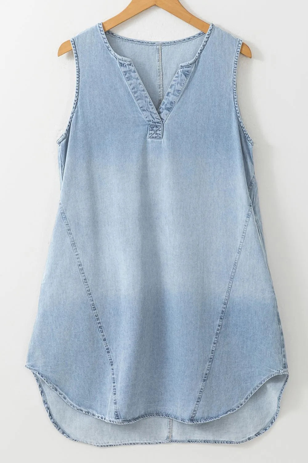 Wash Notched Sleeveless Mini Denim Dress - Les secrets de Cath
