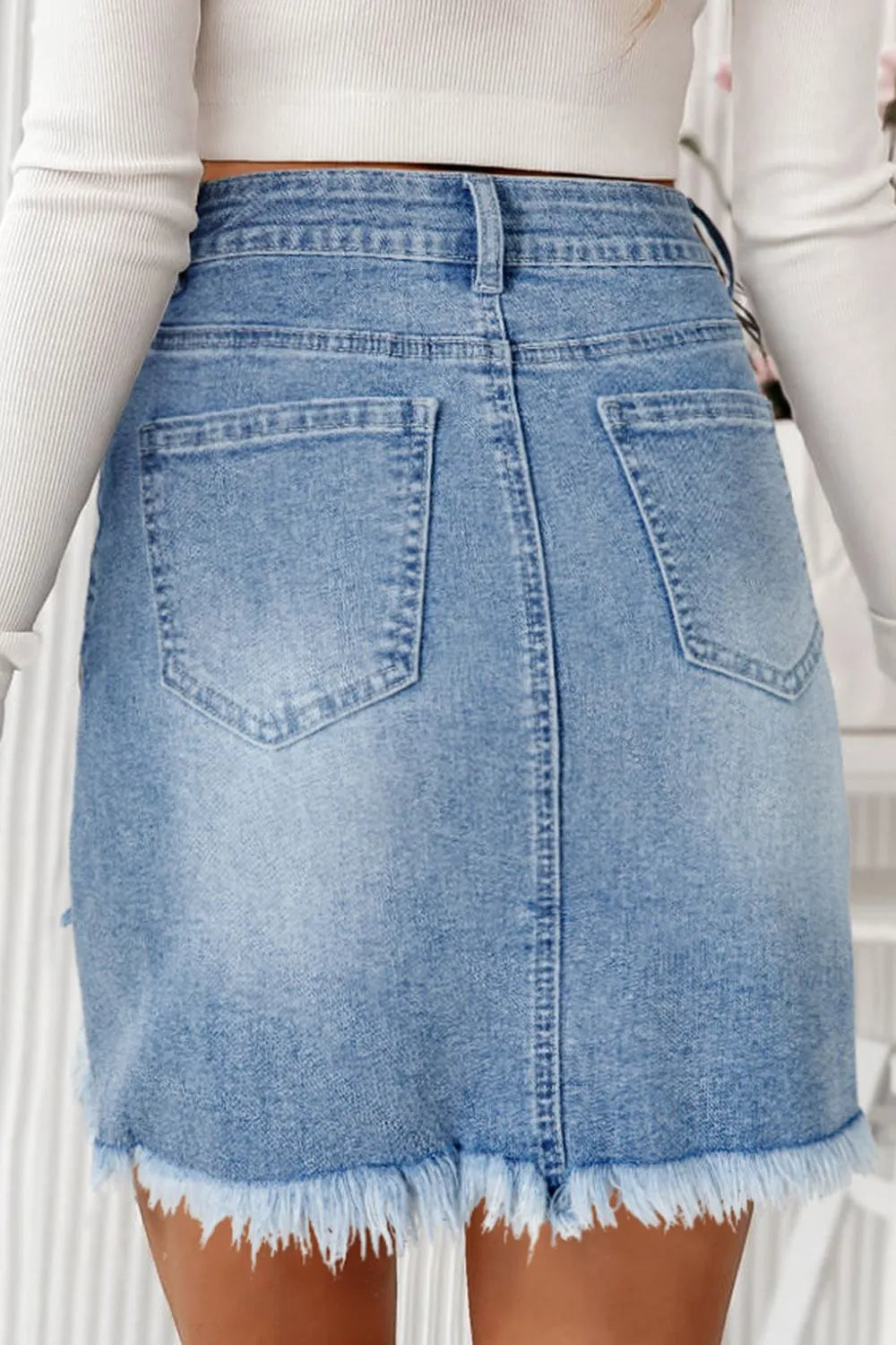 Distressed Raw Hem Heart Denim Skirt - Les secrets de Cath