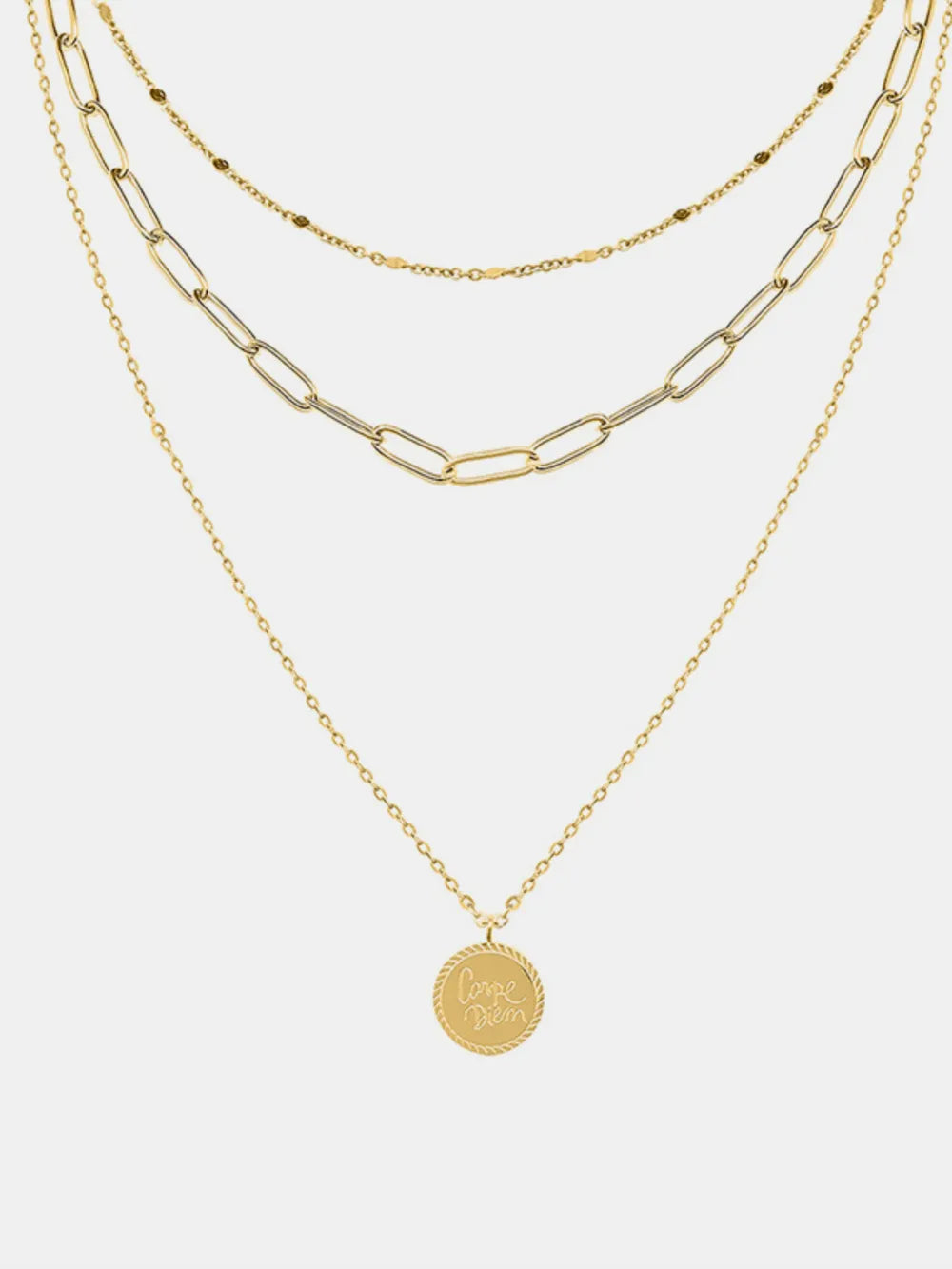 Collier gravé à trois couches plaqué or 18 carats - Les secrets de Cath