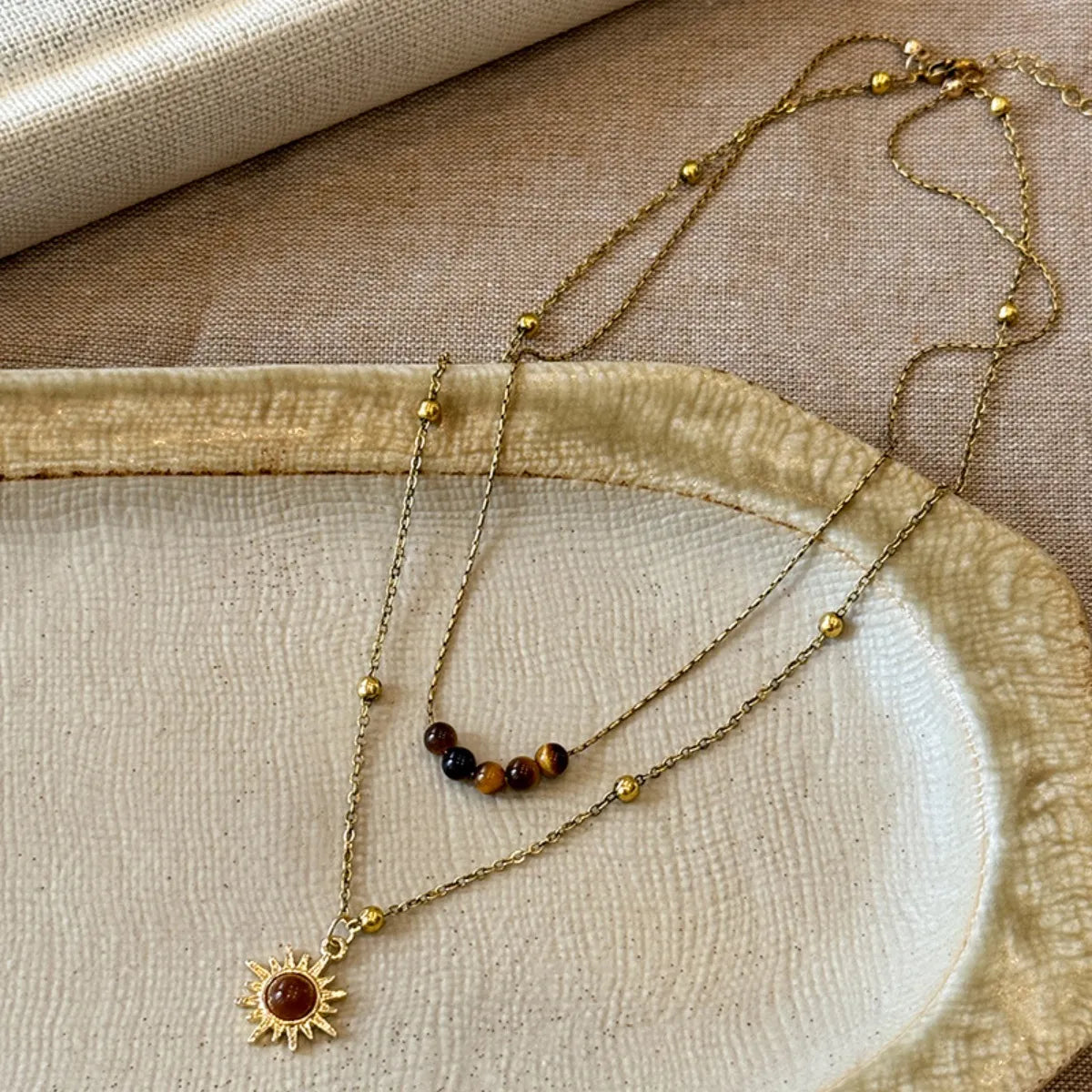 Collier double couche en cuivre œil de tigre - Les secrets de Cath